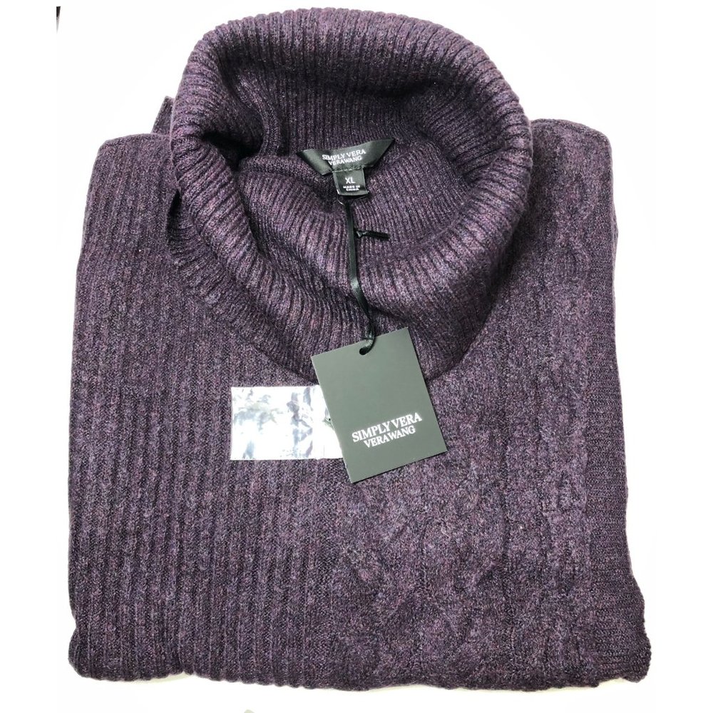 SOLD Simply Vera Wang Womens Purple Asymmetrical Cowlneck Sweater Sz XL NWT - Picture 3 of 10